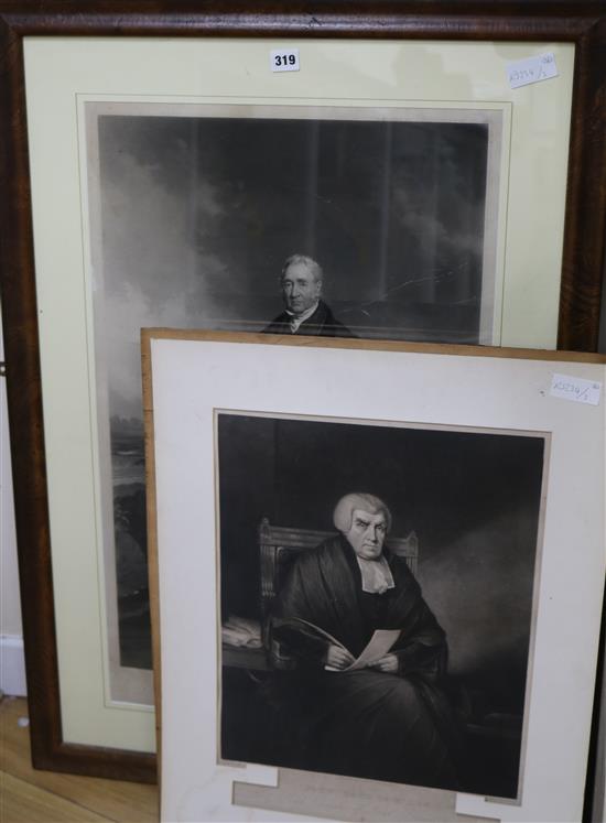 After John Lucas, mezzotint, portrait of George Stephenson and three other engraved portraits